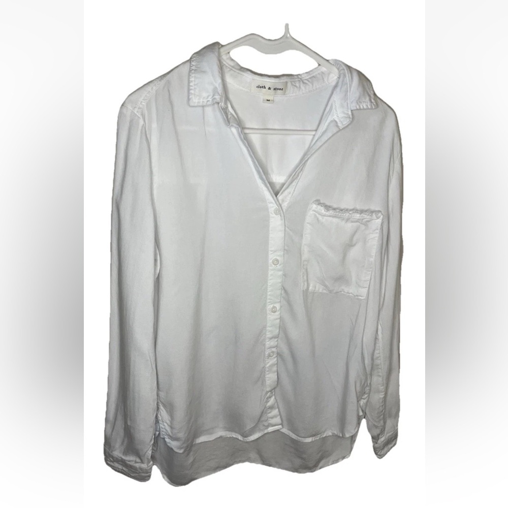 Anthropologie Cloth & Stone Long Sleeve White Button Up High Low Size M EUC Boho - Picture 2 of 8